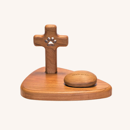 Pet Memorial Cross Altar Stand with Stone-Shaped Urn