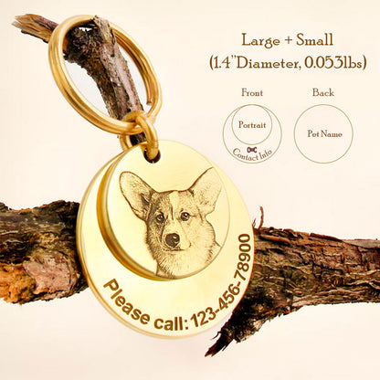 Embossed Portrait Brass Layered Pet ID Tag