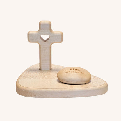 Pet Memorial Cross Altar Stand with Stone-Shaped Urn