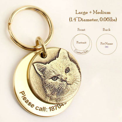 Embossed Portrait Brass Layered Pet ID Tag