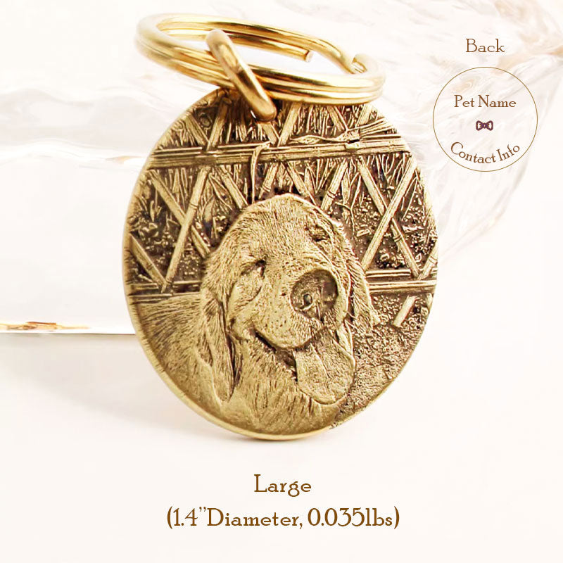 Embossed Portrait Brass Single Pet ID Tag