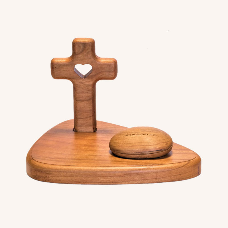 Pet Memorial Cross Altar Stand with Stone-Shaped Urn