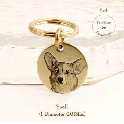 Embossed Portrait Brass Single Pet ID Tag