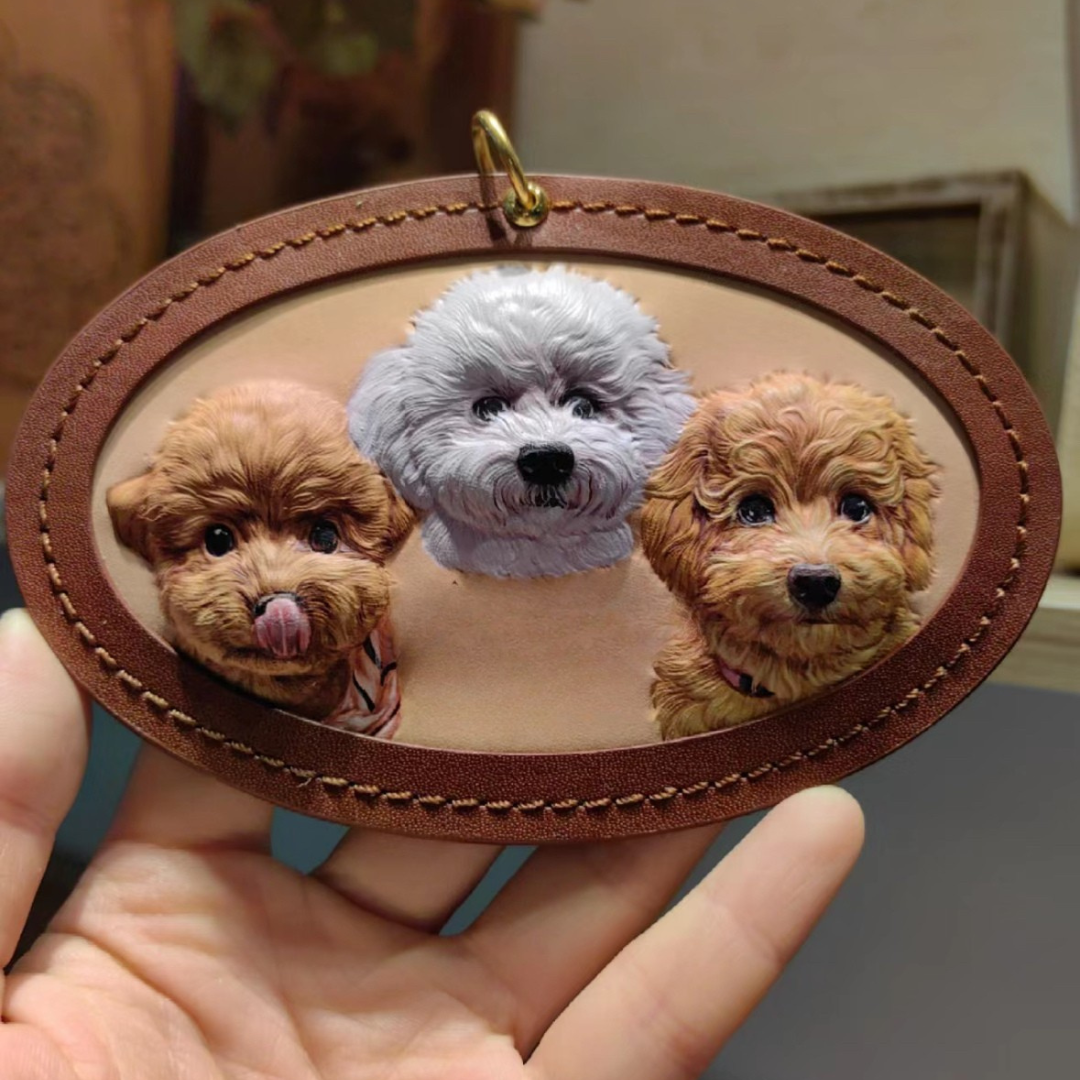 3D Personalized Multi-Pet Memorial Portrait Leather Ornament