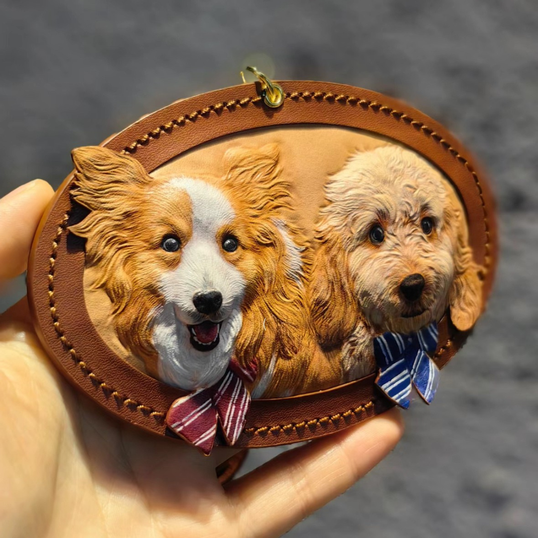 3D Personalized Multi-Pet Memorial Portrait Leather Ornament