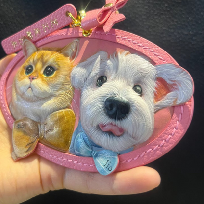 3D Personalized Multi-Pet Memorial Portrait Leather Ornament