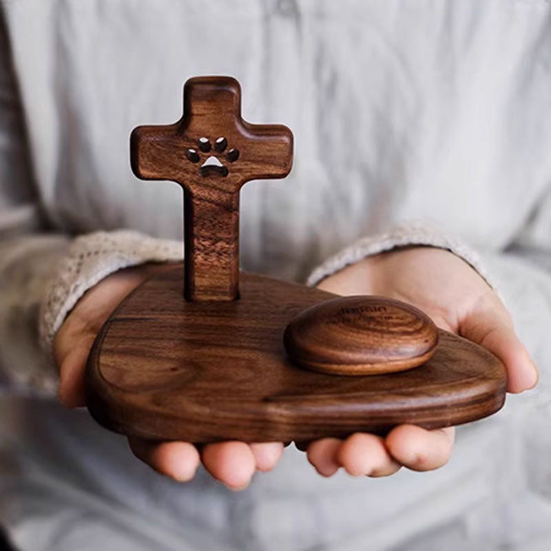 Pet Memorial Cross Altar Stand with Stone-Shaped Urn