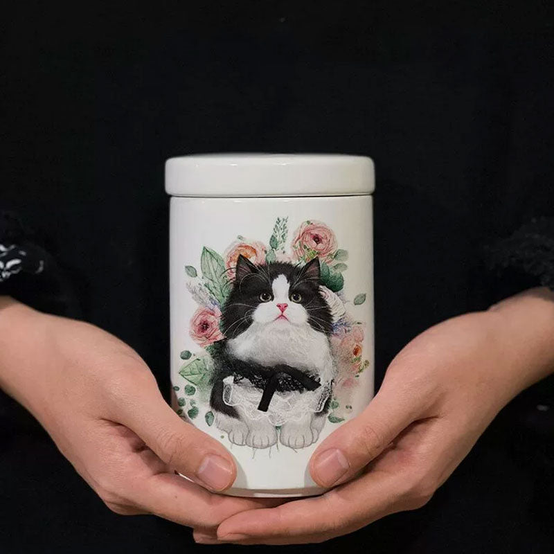 Personalized Hand-painted Pet Urn for Ashes - Pencil Sketch Style