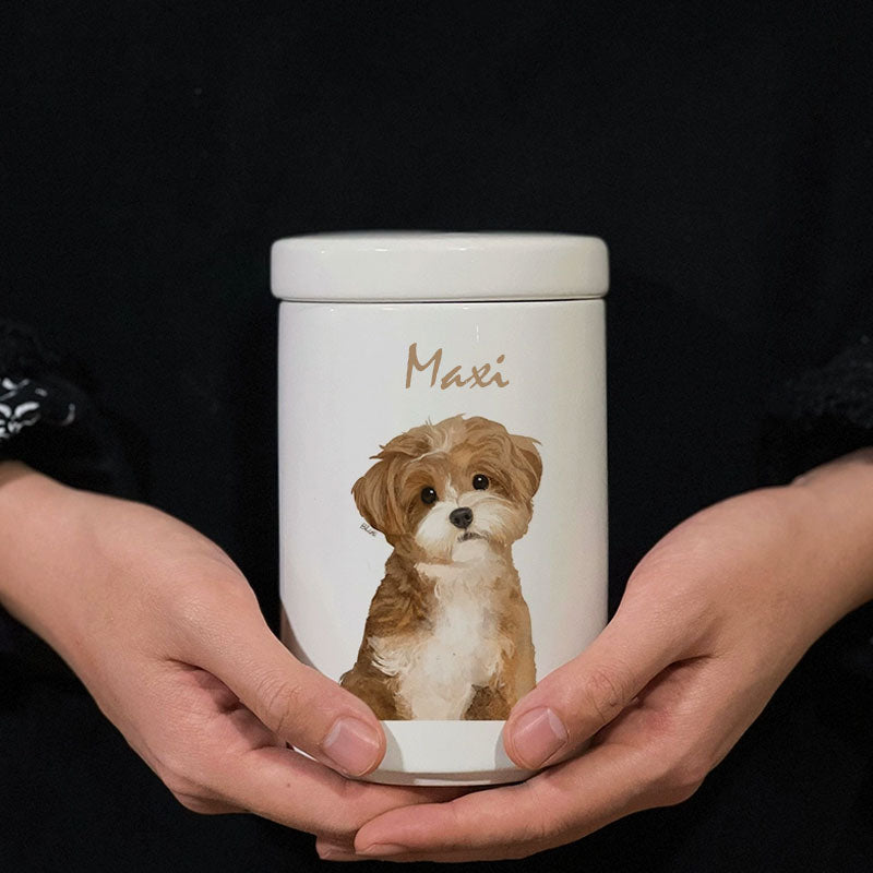 Personalized Hand-painted Pet Urn for Ashes - Watercolor Style