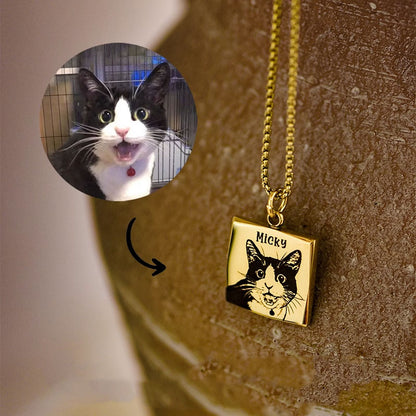 Personalized Angular Necklace with Pet Face & Name