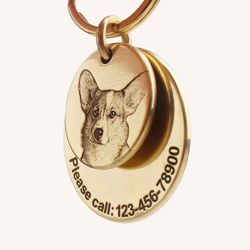 Embossed Portrait Brass Layered Pet ID Tag