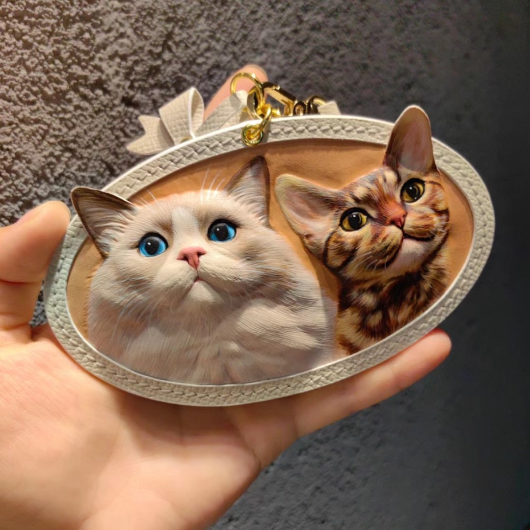 3D Personalized Multi-Pet Memorial Portrait Leather Ornament