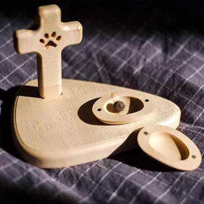 Pet Memorial Cross Altar Stand with Stone-Shaped Urn