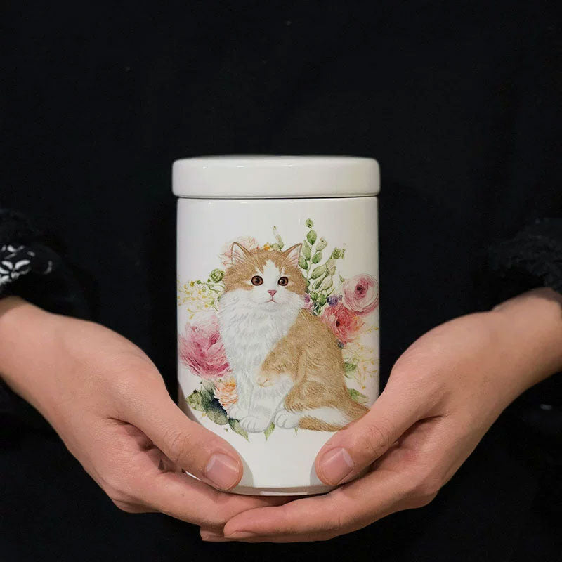 Personalized Hand-painted Pet Urn for Ashes - Pencil Sketch Style