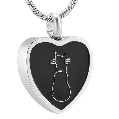 Feline Heart Pet Memorial Cremation Necklace