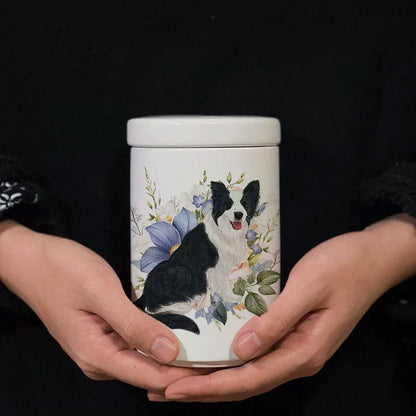 Personalized Hand-painted Pet Urn for Ashes - Pencil Sketch Style