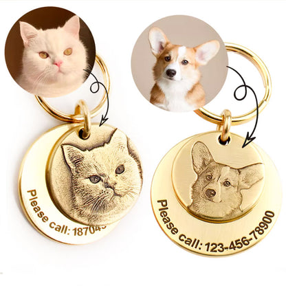 Embossed Portrait Brass Layered Pet ID Tag