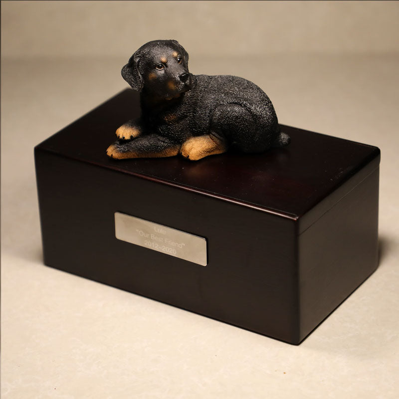 Sandalwood Pet Urn with 3D Dog Statue for Medium & Large Dogs