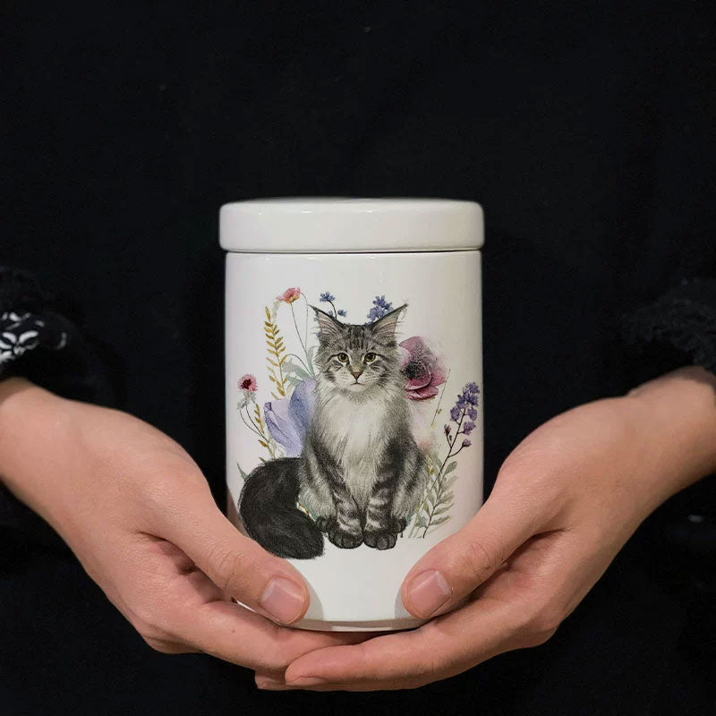 Personalized Hand-painted Pet Urn for Ashes - Pencil Sketch Style