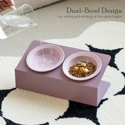 Gemino Ceramic Dual-Bowl Set with Iron Stand