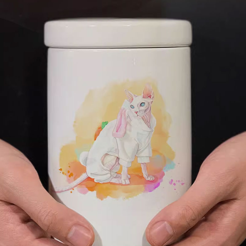 Personalized Hand-painted Pet Urn for Ashes - Watercolor Style