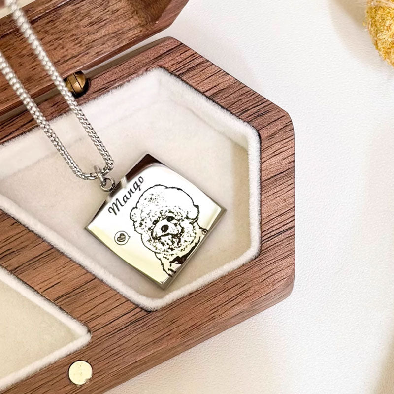 Personalized Angular Necklace with Pet Face & Name