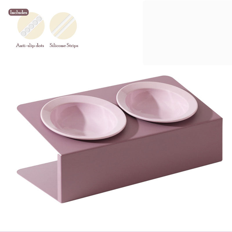 Gemino Ceramic Dual-Bowl Set with Iron Stand