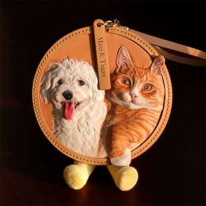 3D Personalized Multi-Pet Memorial Portrait Leather Ornament