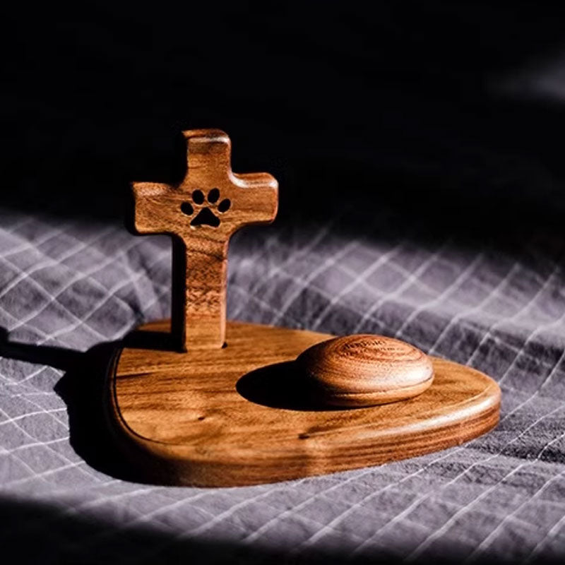 Pet Memorial Cross Altar Stand with Stone-Shaped Urn