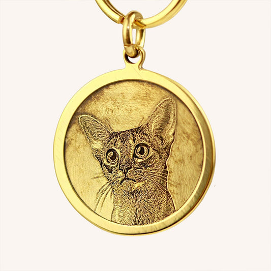 Gold Medal! Embossed Portrait Brass Pet ID Tag