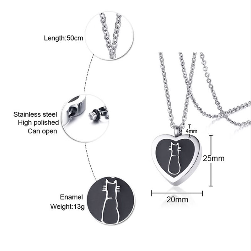 Feline Heart Pet Memorial Cremation Necklace