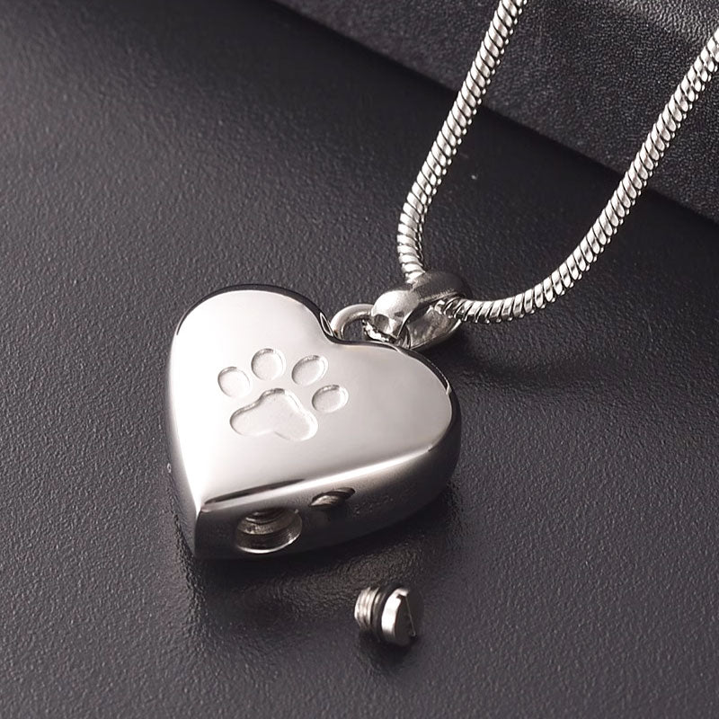 Pawprint-Heart Personalized Pet Cremation Necklace