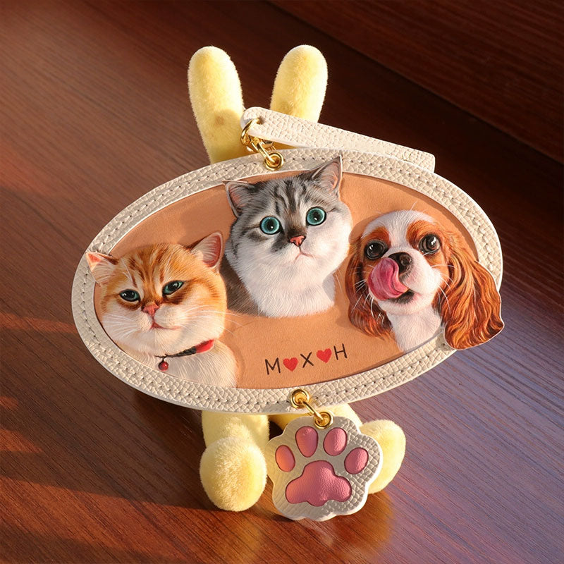 3D Personalized Multi-Pet Memorial Portrait Leather Ornament