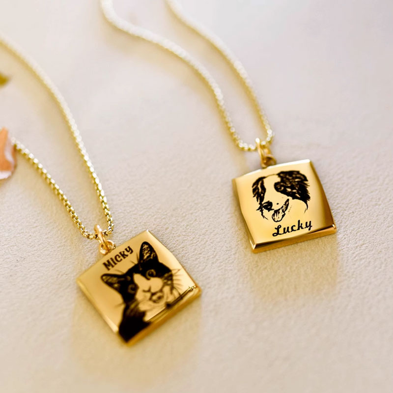 Personalized Angular Necklace with Pet Face & Name