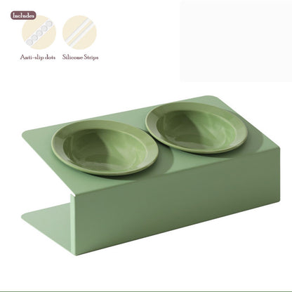 Gemino Ceramic Dual-Bowl Set with Iron Stand