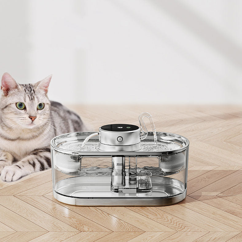 Puresip Wireless Pet Water Fountain with Visible Tank & Stainless Steel Plate - Whisker&woof