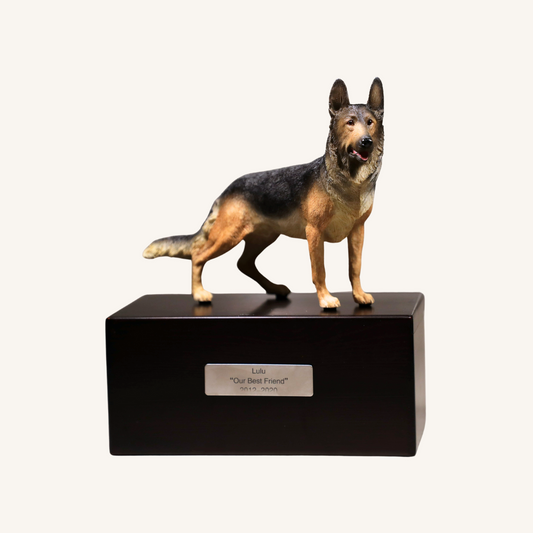 Sandalwood Pet Urn with 3D Dog Statue for Medium & Large Dogs