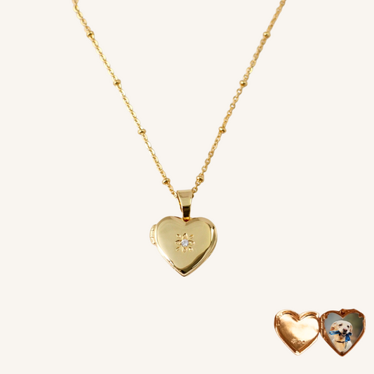 Heart pet photo locket necklace - gold