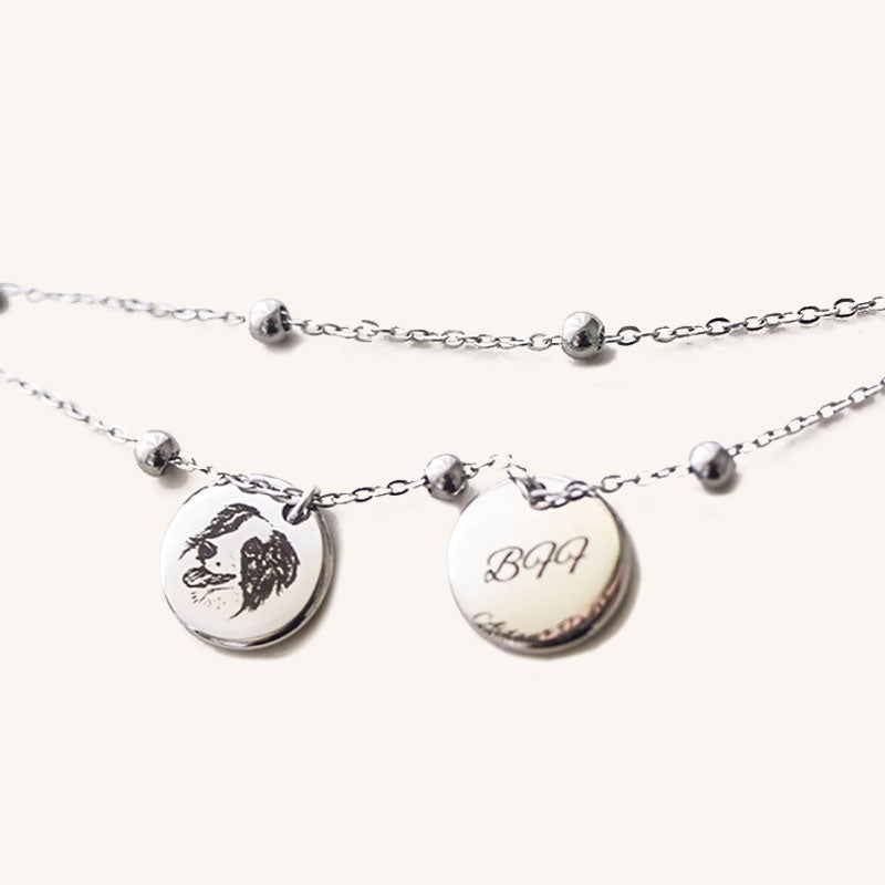 Double-Layered Engraved Bracelet with Double Pet Pendants