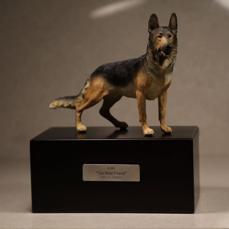 Sandalwood Pet Urn with 3D Dog Statue for Medium & Large Dogs