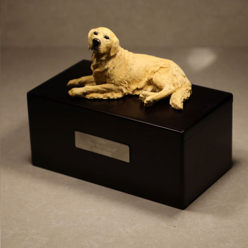 Sandalwood Pet Urn with 3D Dog Statue for Medium & Large Dogs